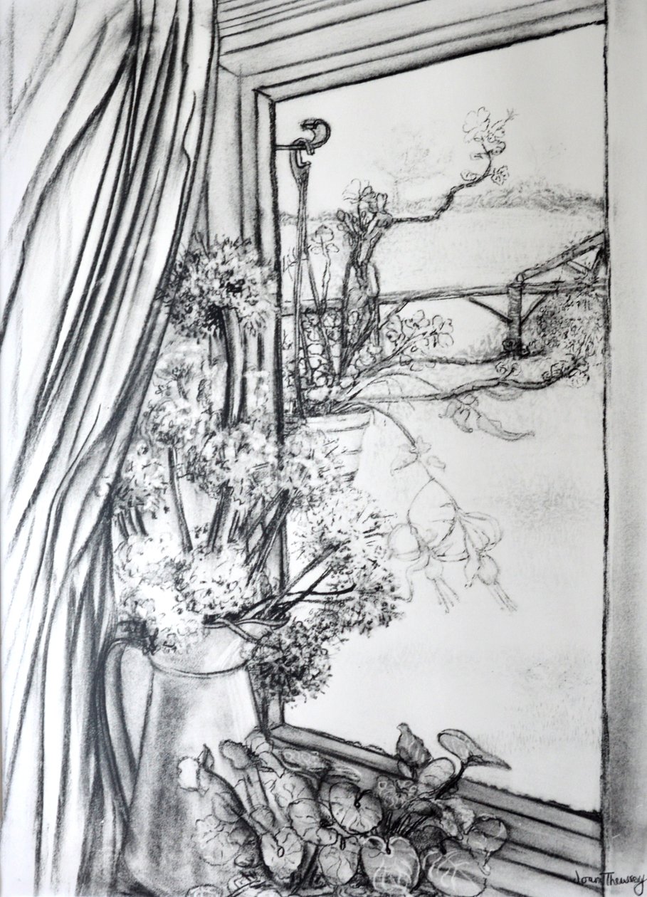 Uitzicht door het cottage raam, 1970 door Joan Thewsey
