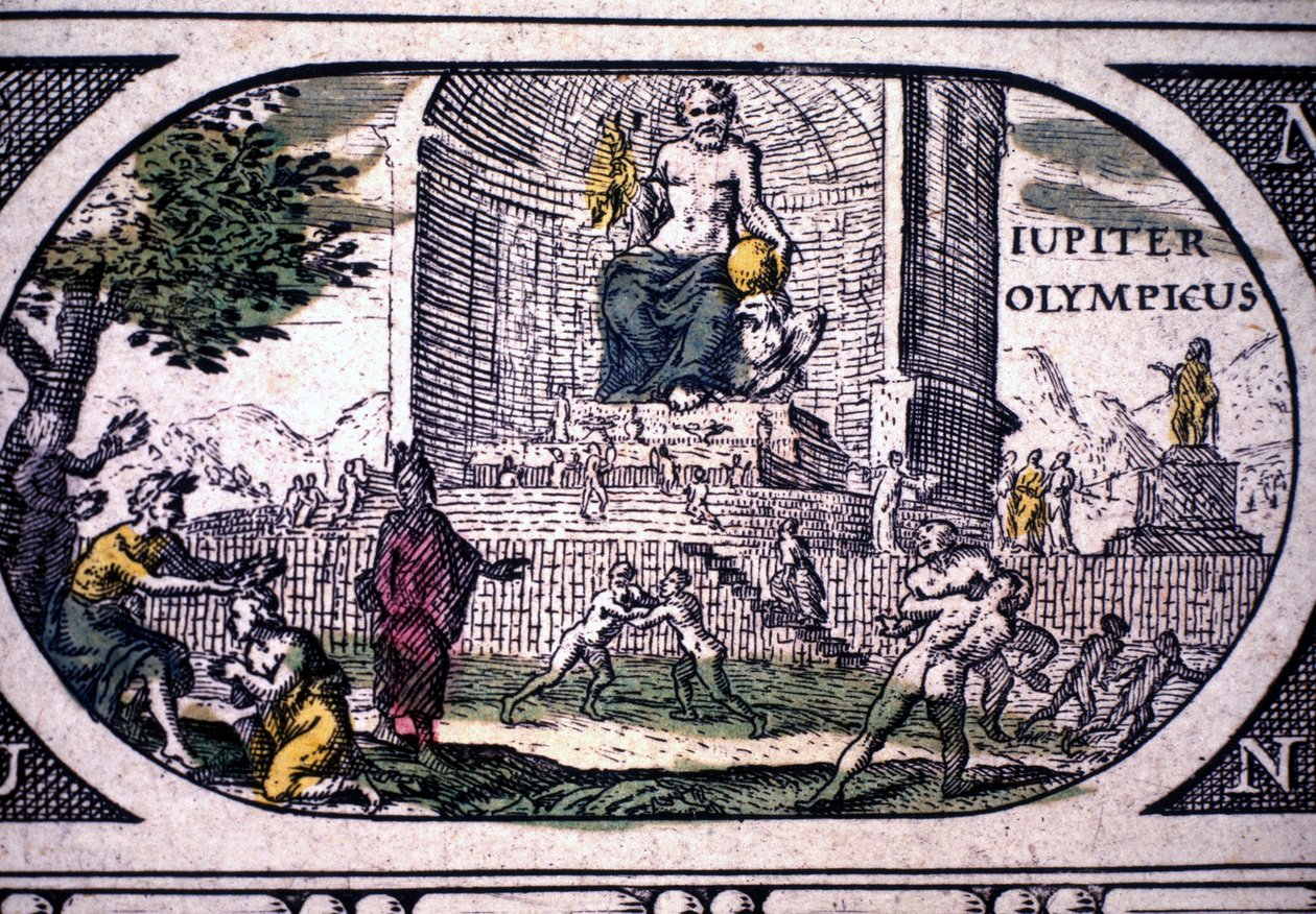 Voorstelling van de zeven wonderen van de oudheid: het standbeeld van Jupiter (Zeus) door Phidias - in 