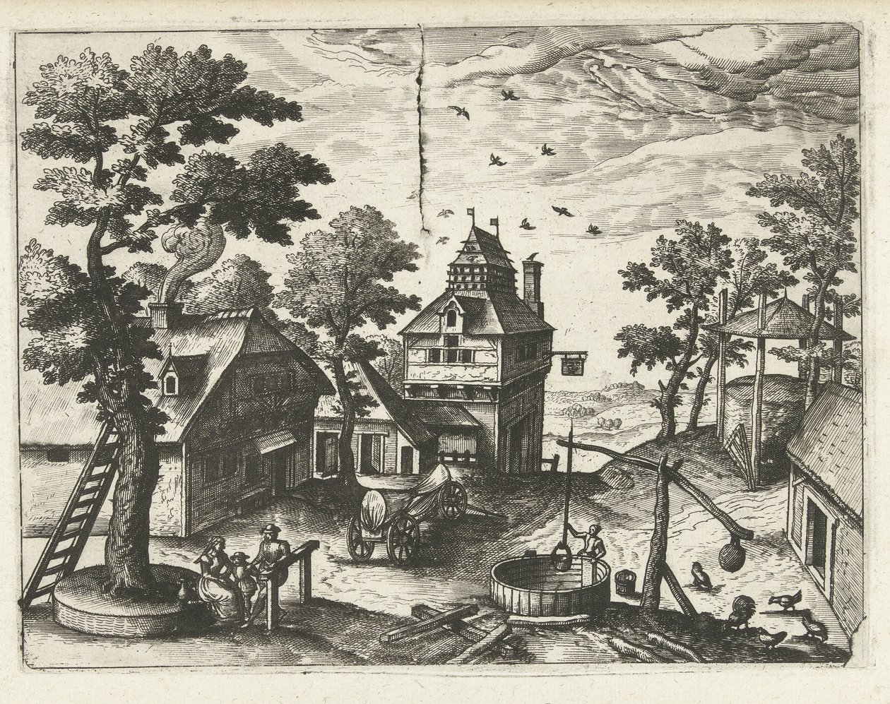 Herberg met waterput door Joannes van Doetechum (I) (attributed to)