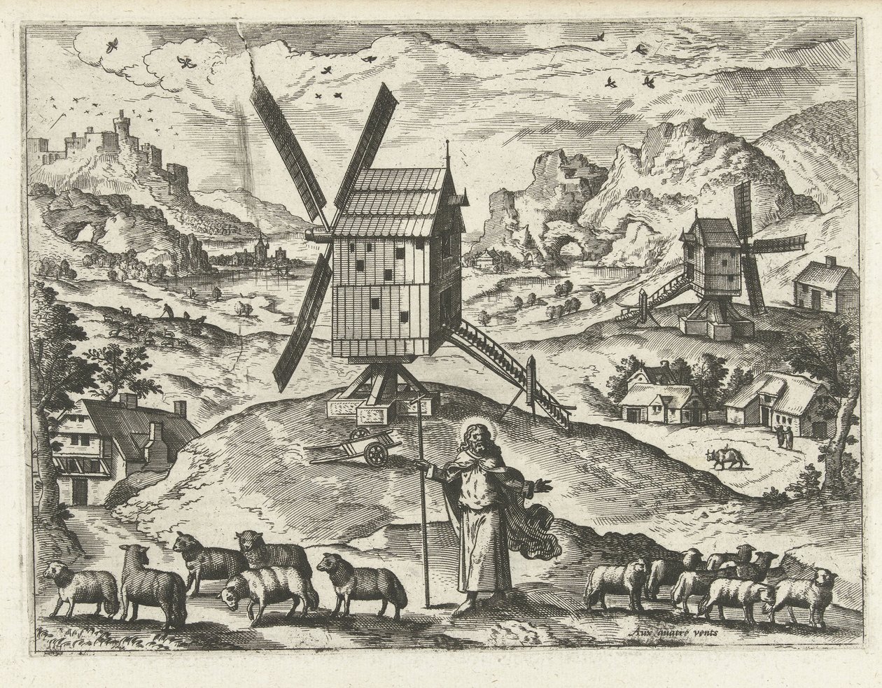 Landschap met Christus als Goede Herder door Joannes van Doetechum (I) (attributed to)