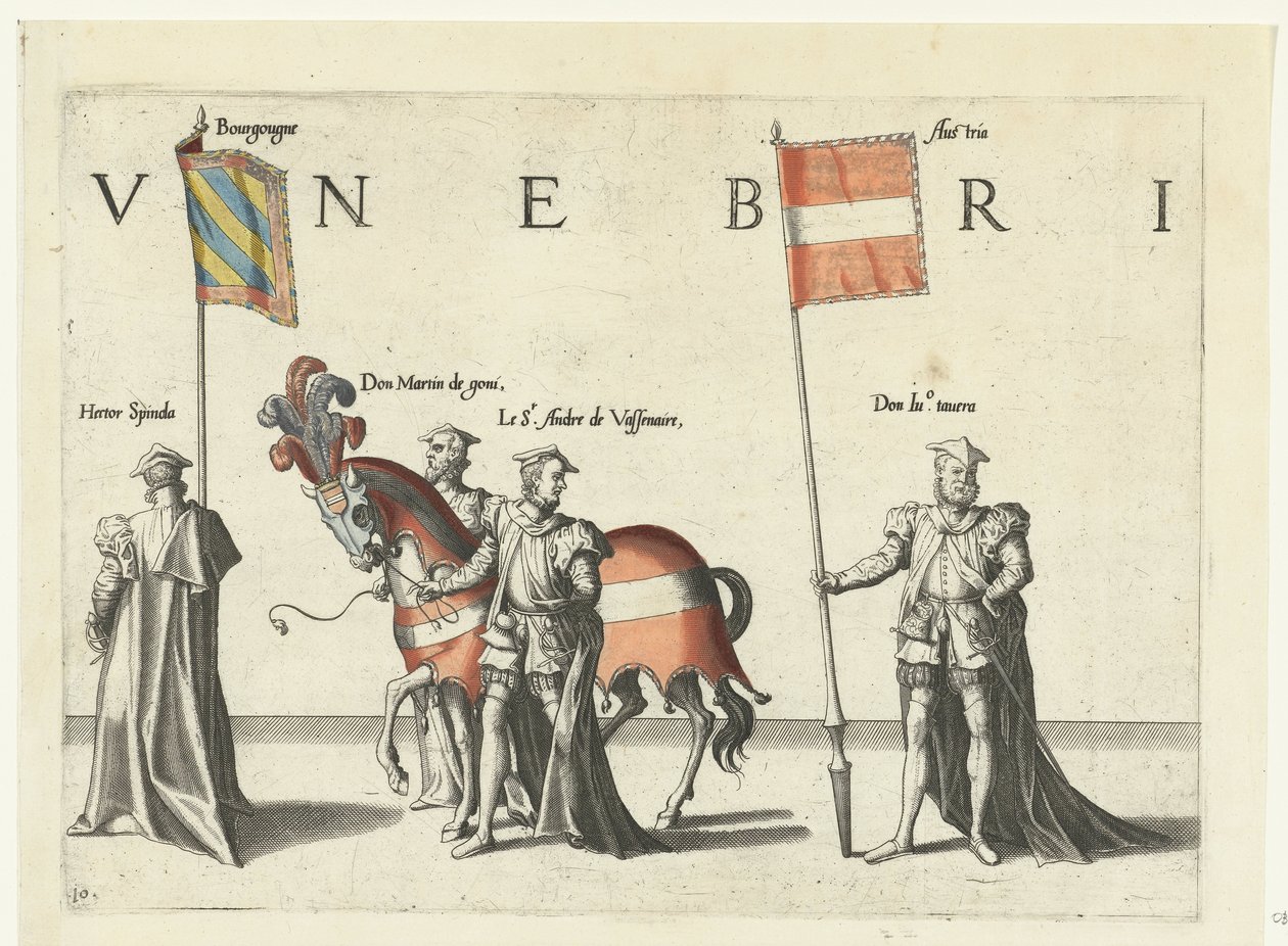 Deel van de optocht, nr. 10 Begrafenisoptocht van keizer Karel V, 1558 (series title) door Joannes van Doetechum (I)