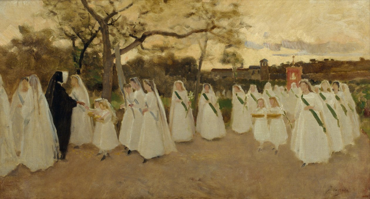 Processie van Schoolmeisjes door Joaquim Vayreda