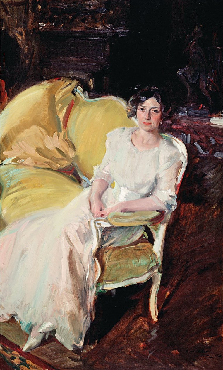 Clotilde zit op de bank door Joaquín Sorolla
