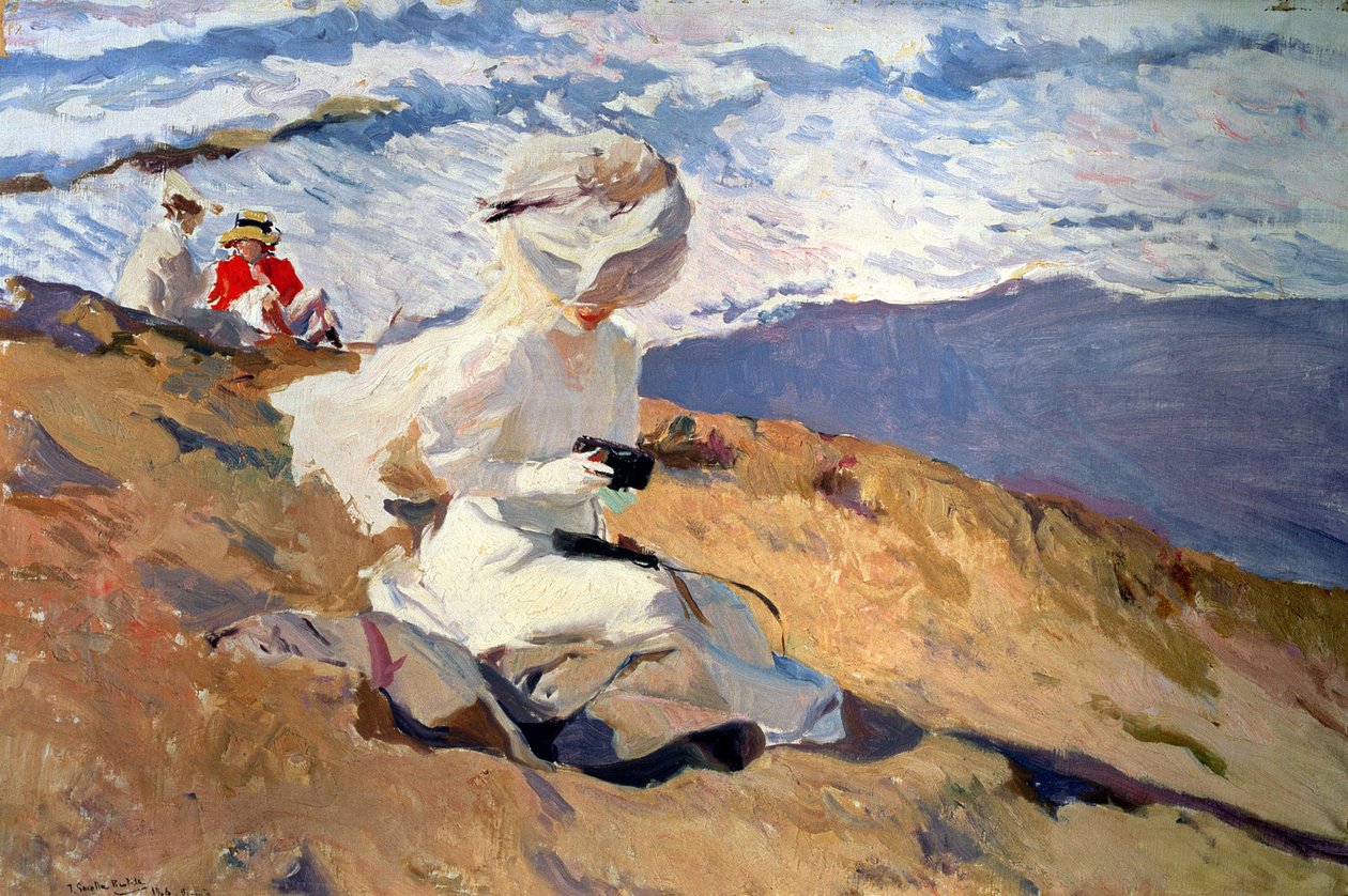 Op het strand van Biarritz, 20e eeuw (olieverf op doek) door Joaquin Sorolla