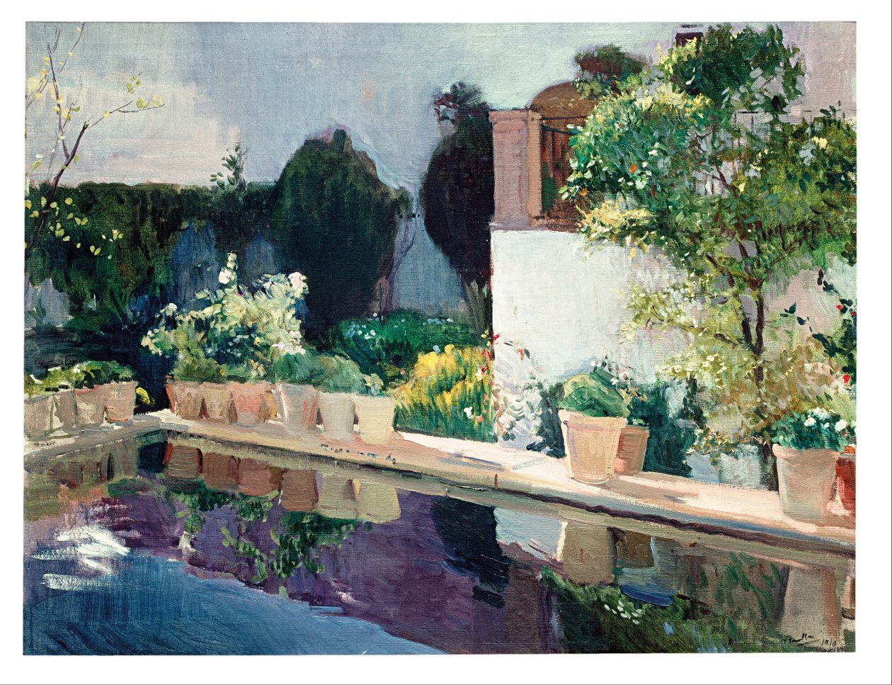 Paleisvijver, Koninklijke tuinen in Sevilla door Joaquín Sorolla