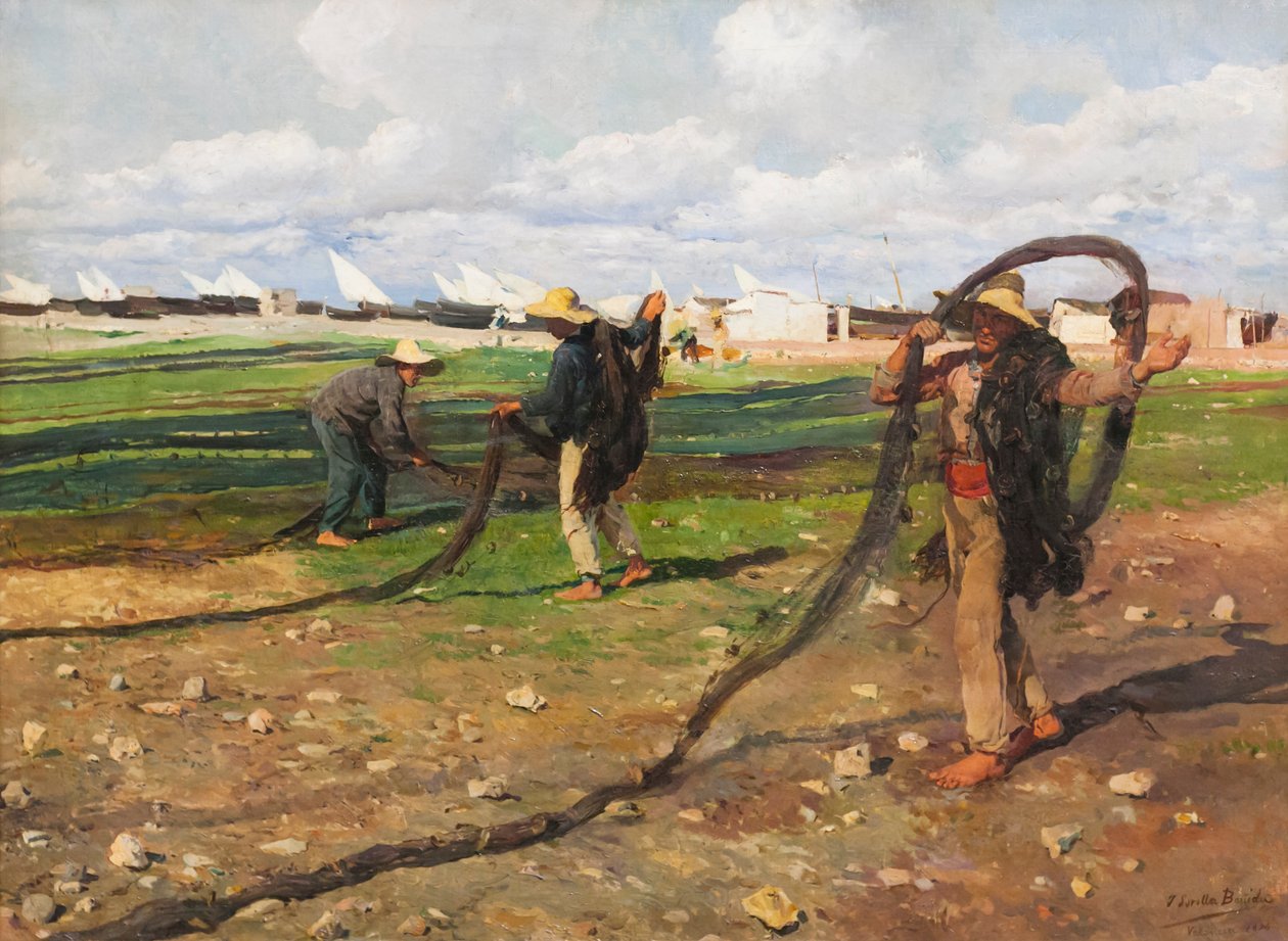Het binnenhalen van de visnetten door Joaquin Sorolla y Bastida