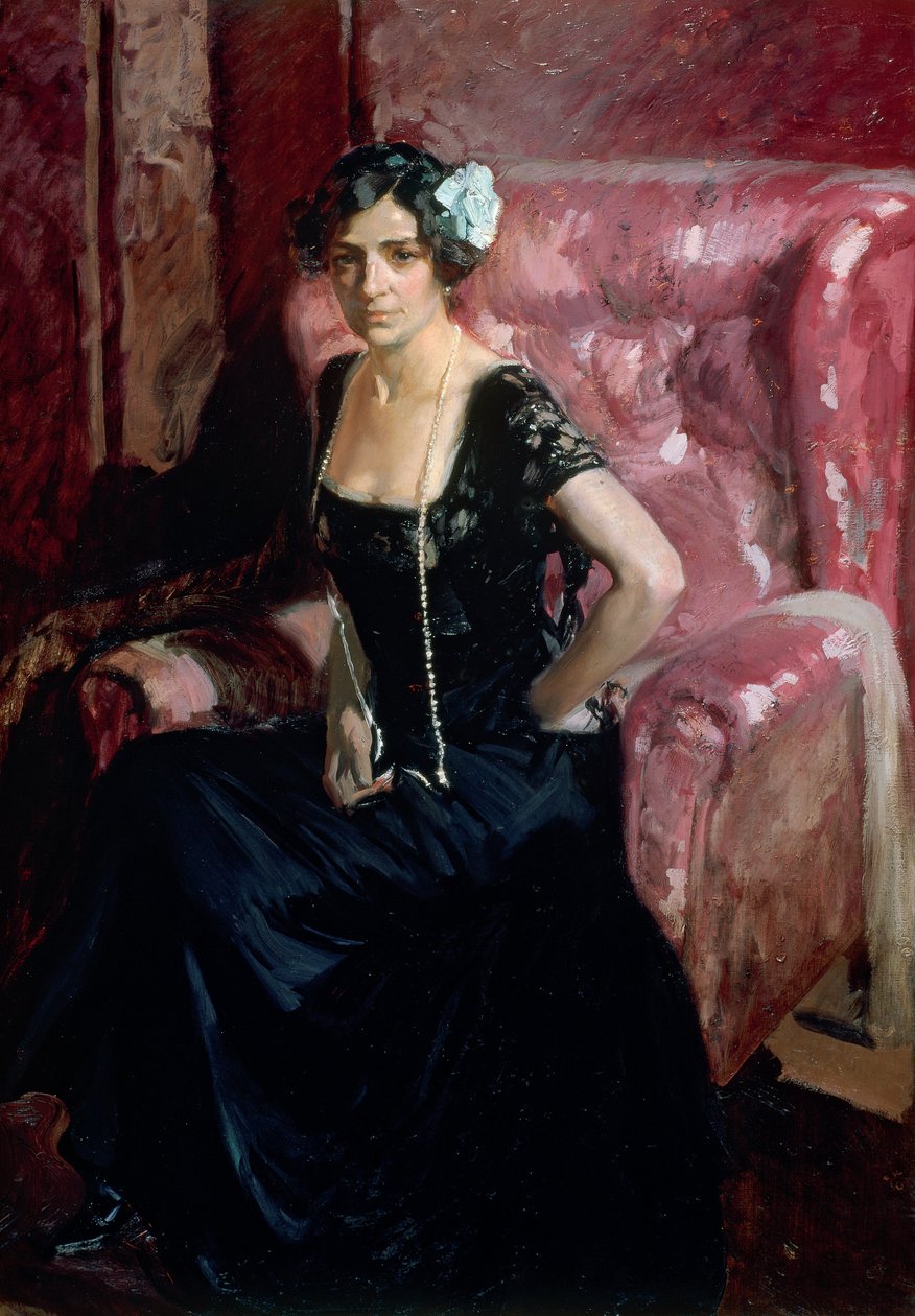 Clotilde in een Avondjurk door Joaquín Sorolla