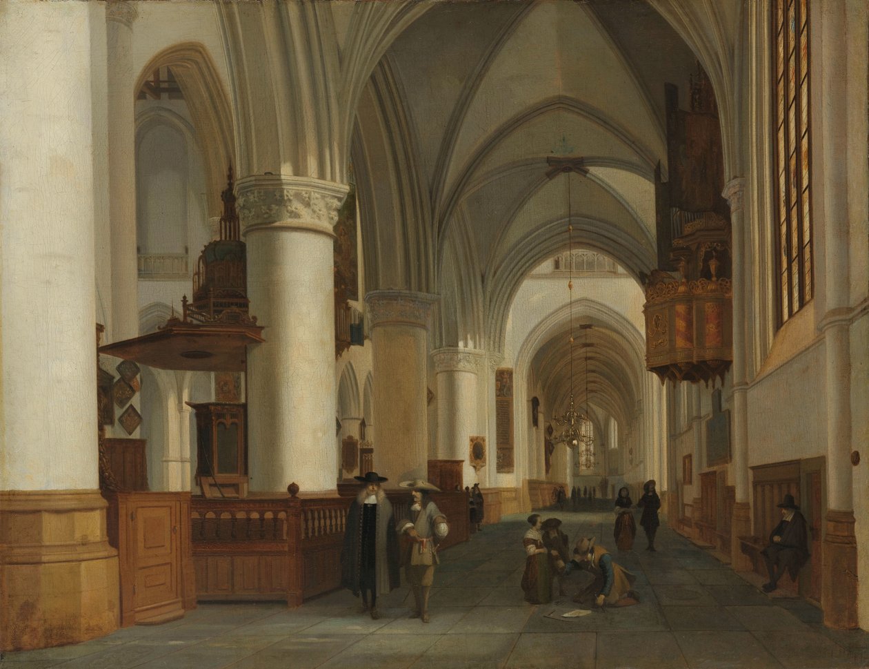Interieur van de Sint-Bavokerk in Haarlem door Job Adriaensz Berckheyde
