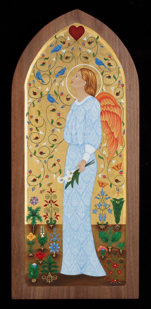 Tuinengel, 2015 (eitempera en 24k goud op hout) door Jodi Simmons