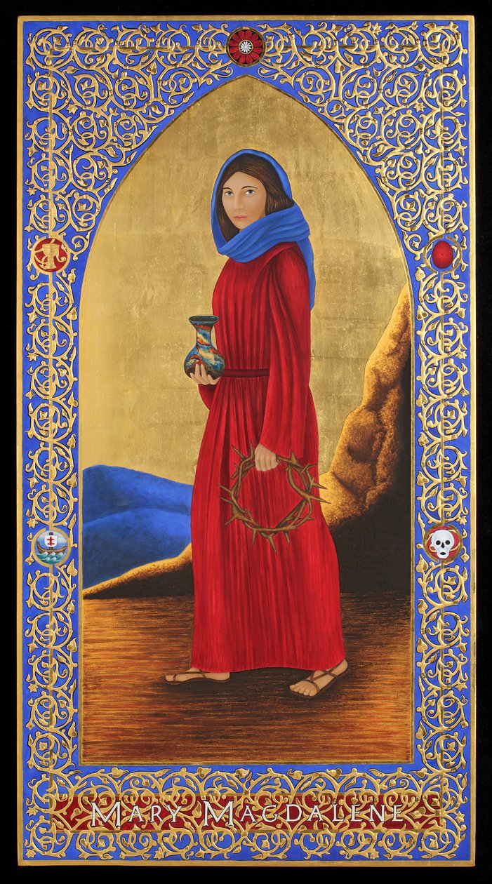 Maria Magdalena, 2016 (eitempera en 24k goud op hout) door Jodi Simmons