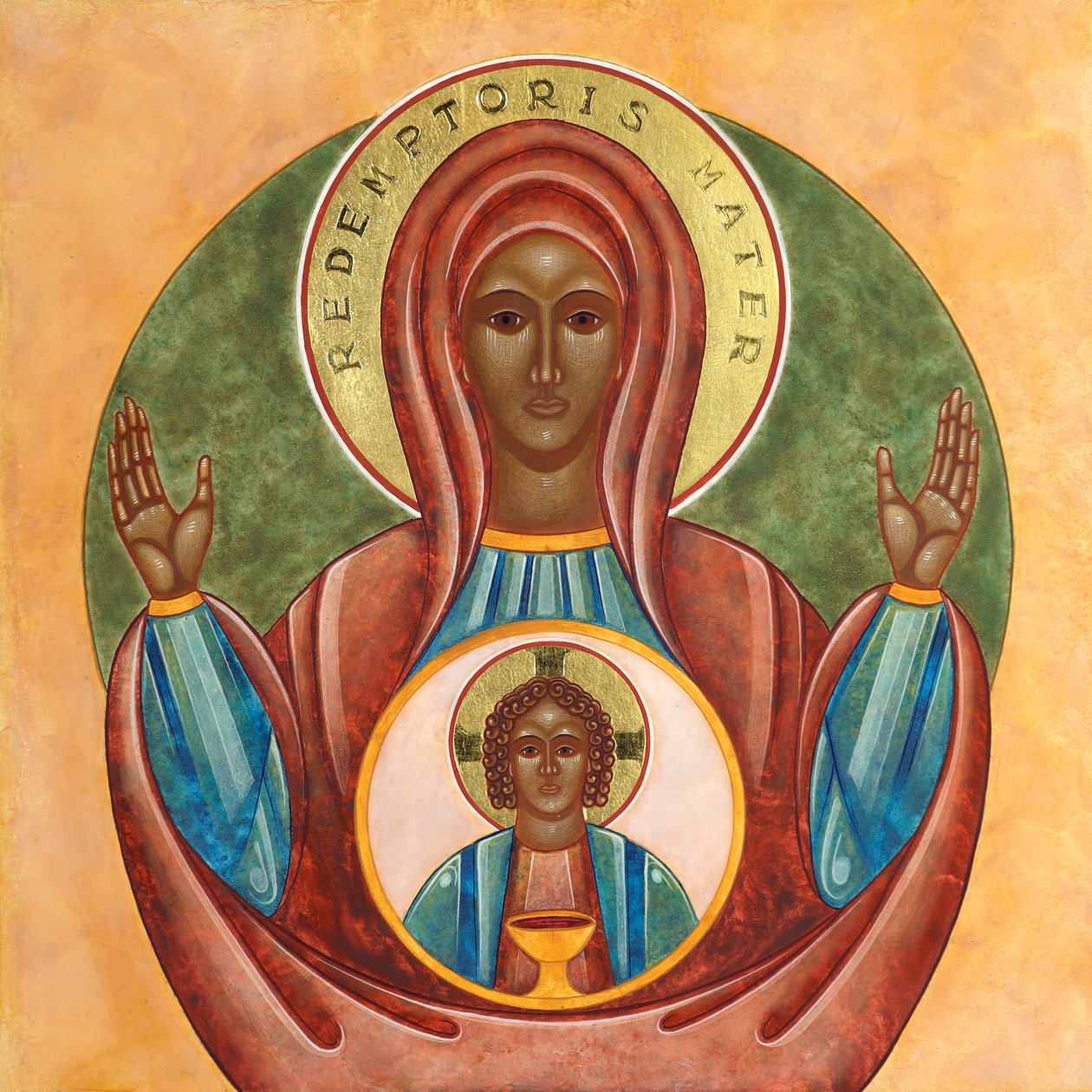 Redemptoris Mater, 2010 (eitempera en 24k goud op hout) door Jodi Simmons