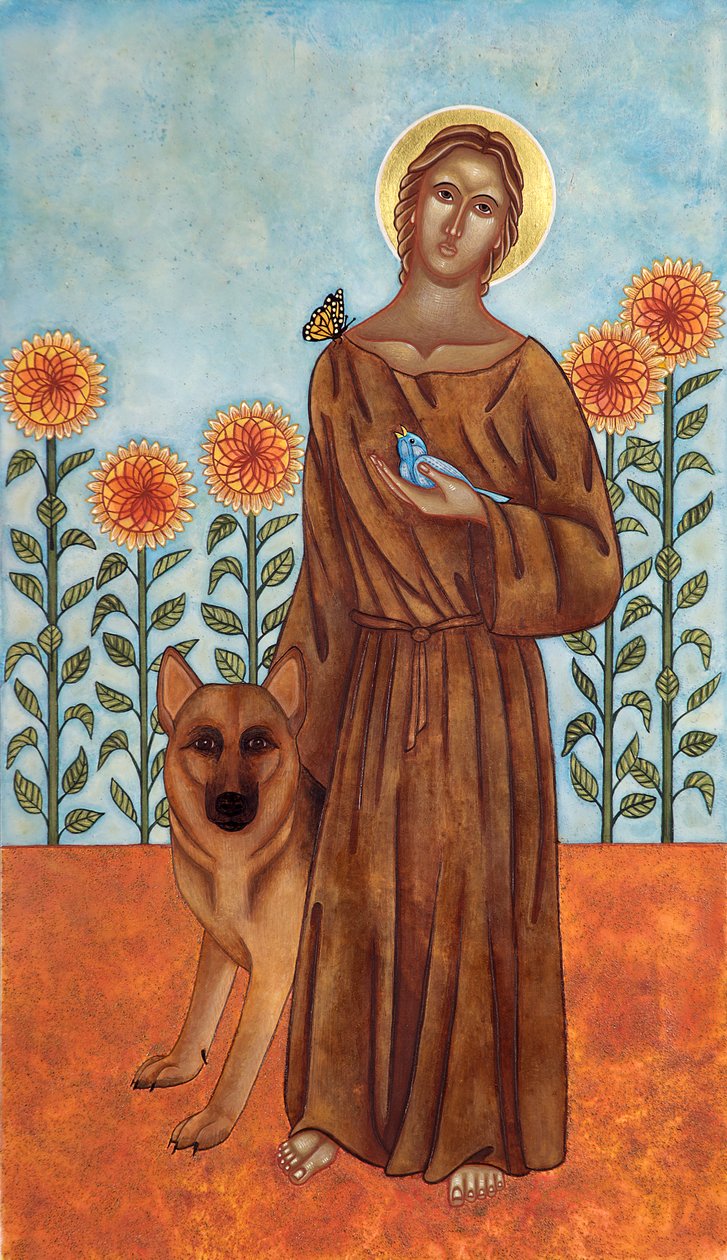 Franciscus en de wolf van Gubbio, 2009 (eitempera en 24k goud op hout) door Jodi Simmons