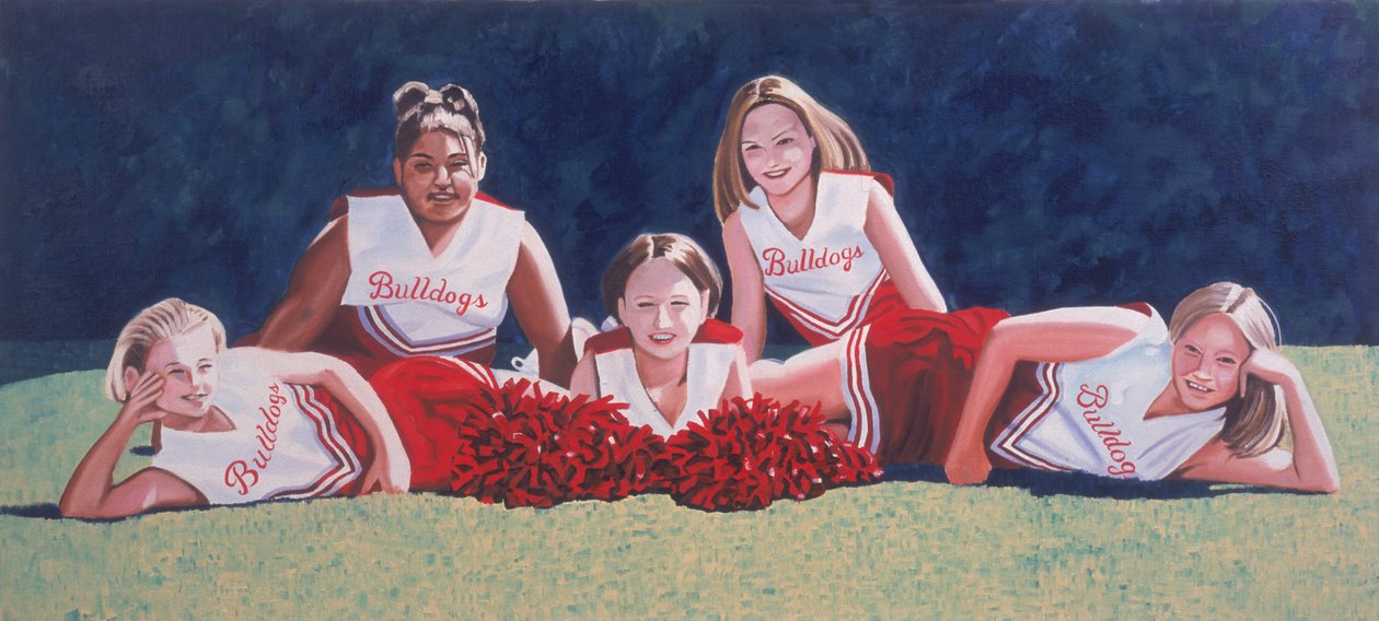Junior High School cheerleaders op het gras door Joe Heaps Nelson
