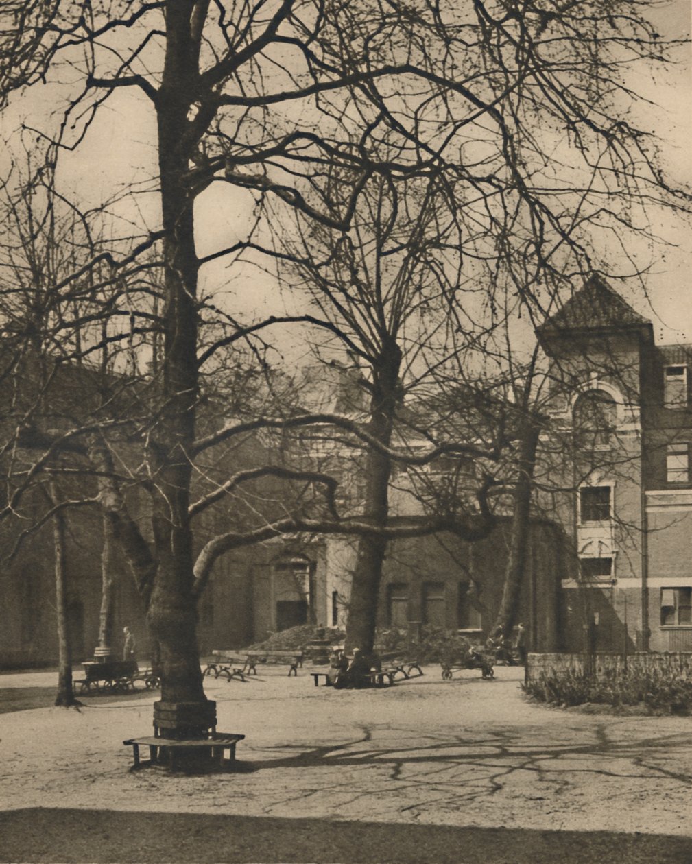 Onder de Iepen in de Binnenplaats van Middlesex Ziekenhuis, ca. 1935 door Joel