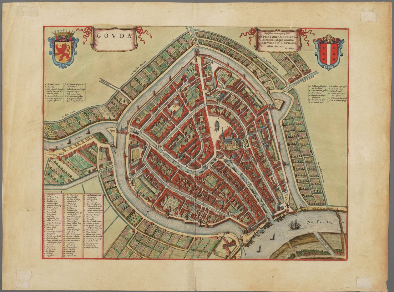 Kaart van de stad Gouda, ca 1650 door Joh. Blaeu