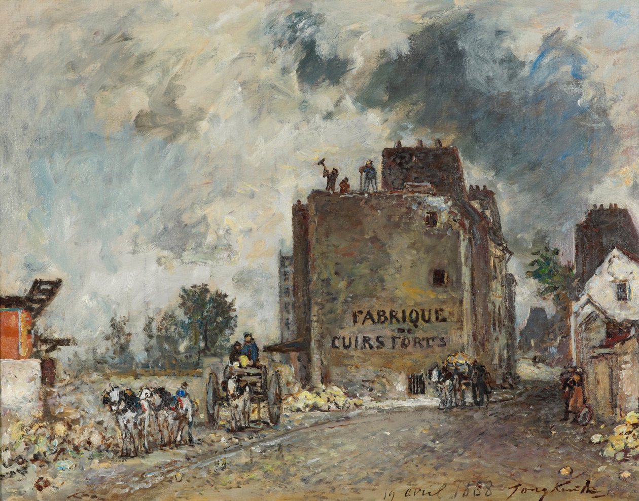 Sloopwerkzaamheden in Rue des Franc-Bourgeois St. Marcel door Johan Barthold Jongkind