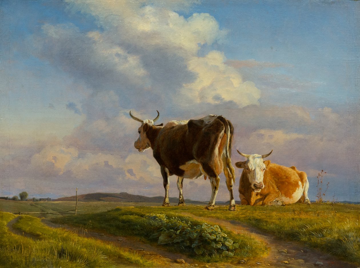 Twee koeien op een open veld door Johan Thomas Lundbye