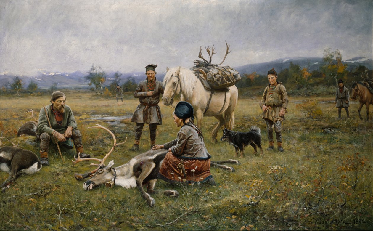 Lappen verzamelen geschoten rendieren, 1892 door Johan Tiren