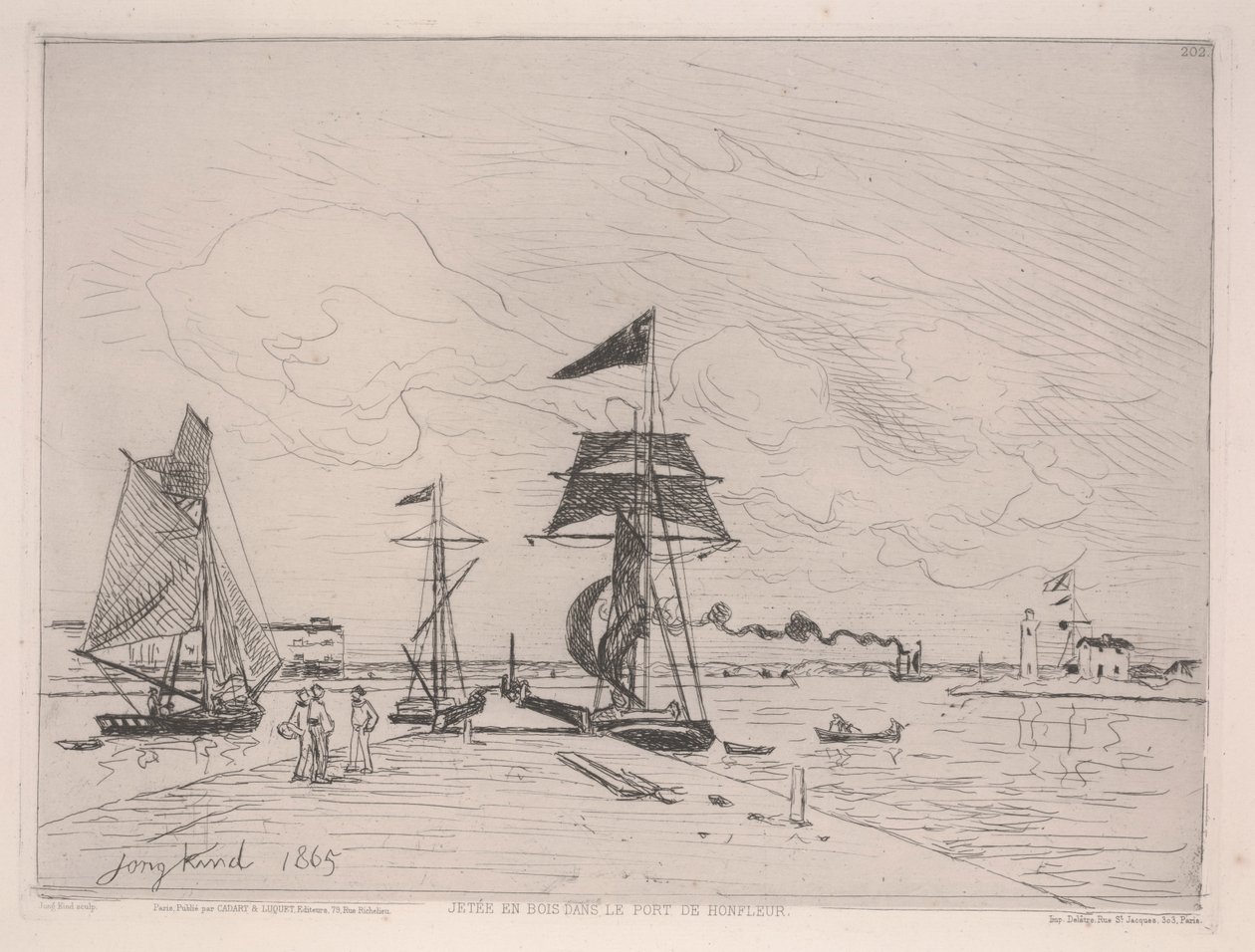 Houten Pier in de Haven van Honfleur door Johan Barthold Jongkind