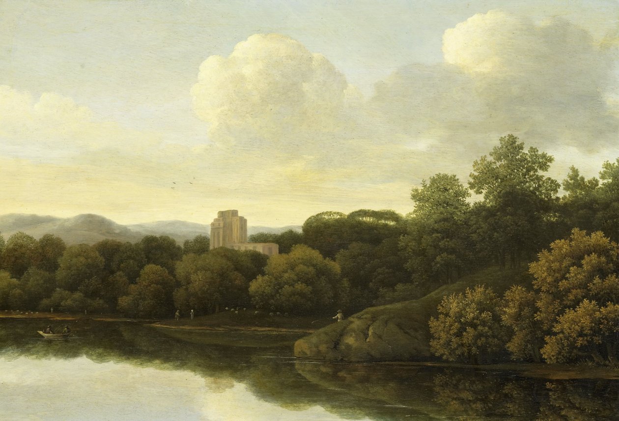 Bosrijk landschap met rivier door Johan (1620-1660) Lagoor
