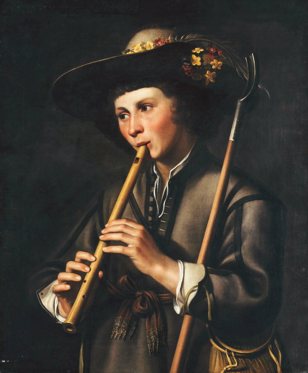 Een herder die op de pijpen speelt door Johan Baeck