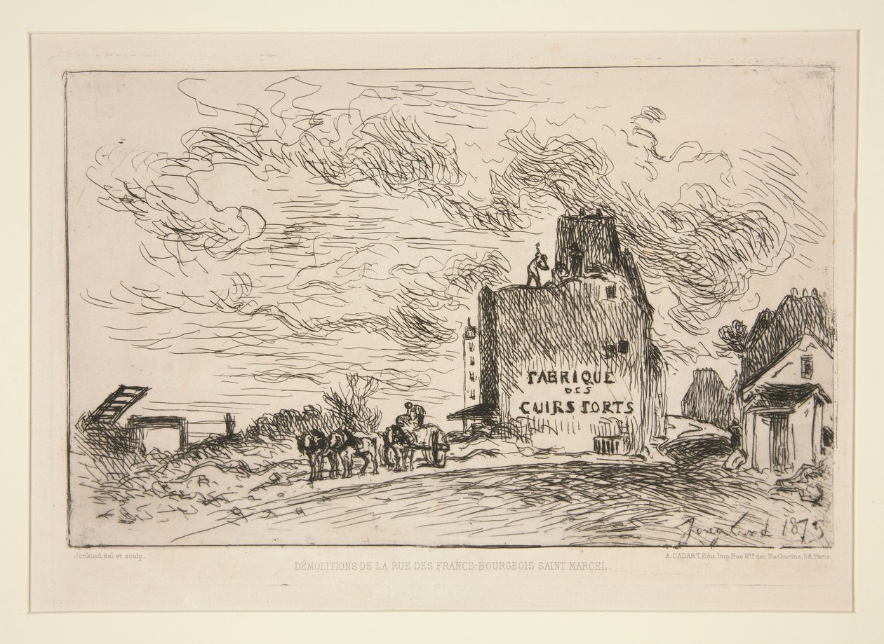 Sloopwerkzaamheden aan de Rue des Francs-Bourgeois Saint-Marcel door Johan Barthold Jongkind