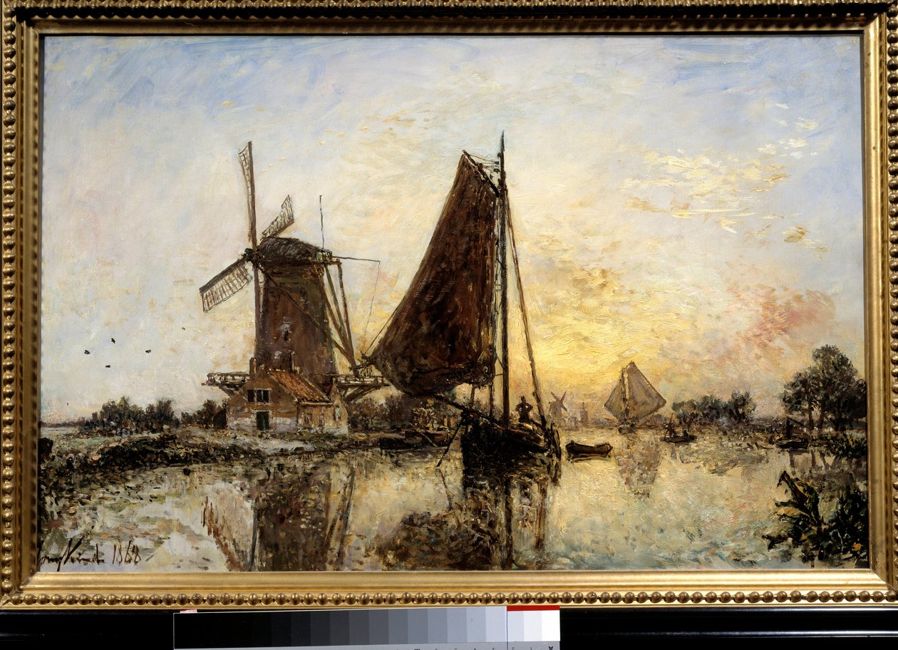 Nederlands Landschap, Boten bij de Molen door Johan Barthold Jongkind