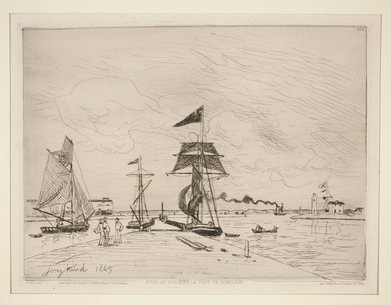 Houten steiger in de haven van Honfleur door Johan Barthold Jongkind