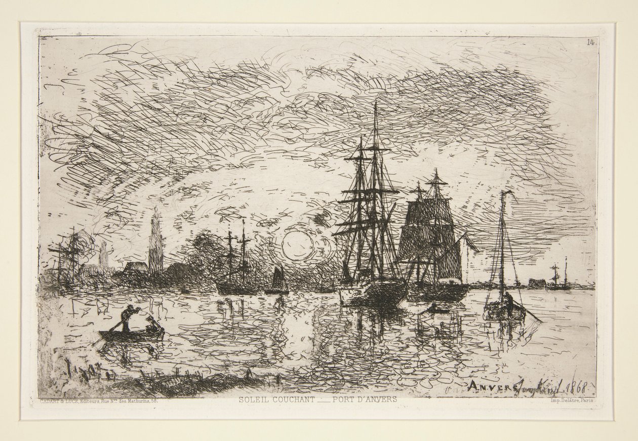 Zonsondergang - Haven van door Johan Barthold Jongkind