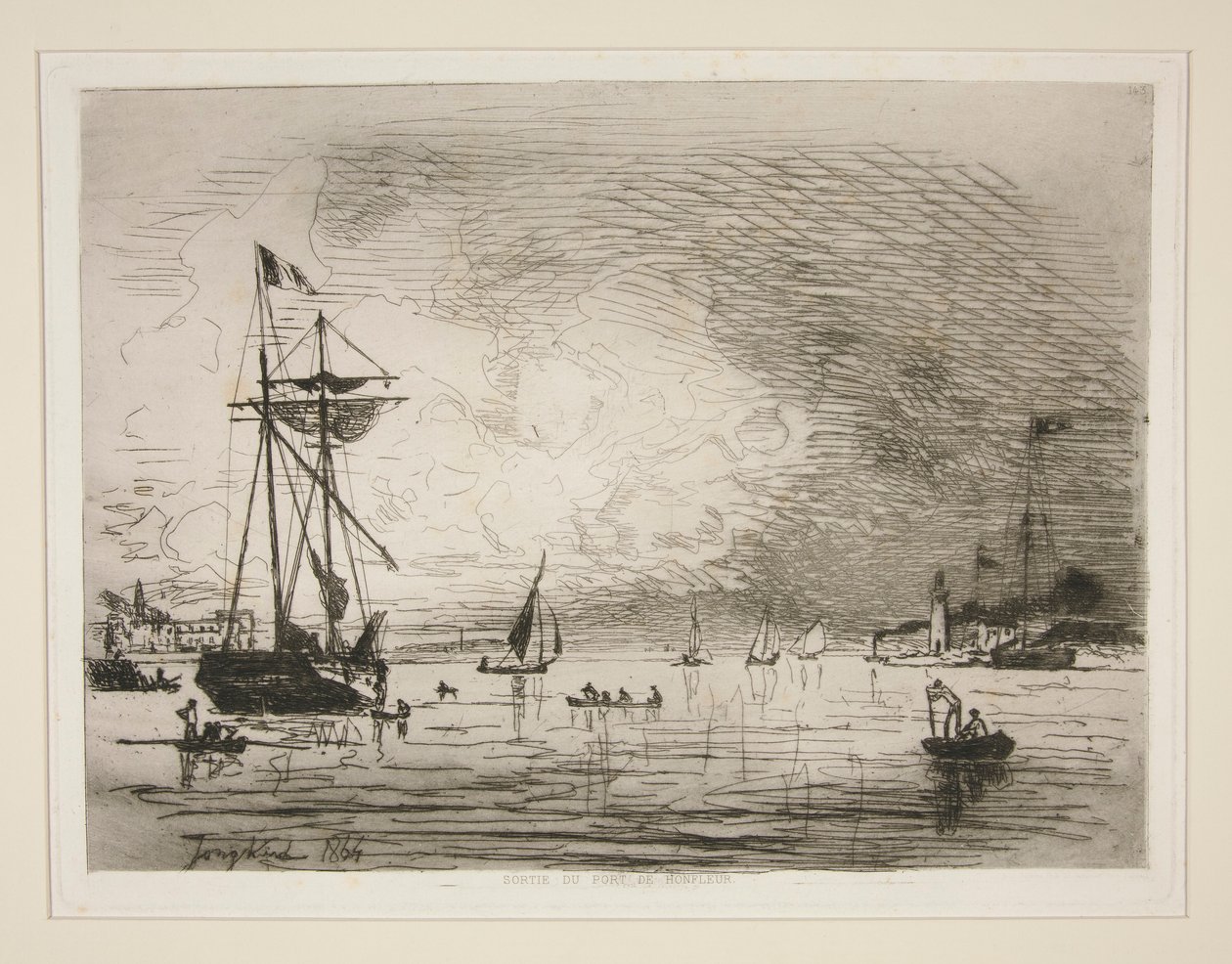 Sortie du Port de Honfleur (Uitgang van de haven van Honfleur) door Johan Barthold Jongkind