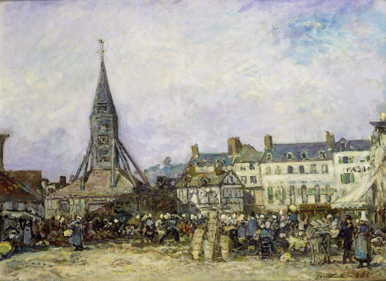 De Markt bij Sainte-Catherine, Honfleur door Johan Barthold Jongkind