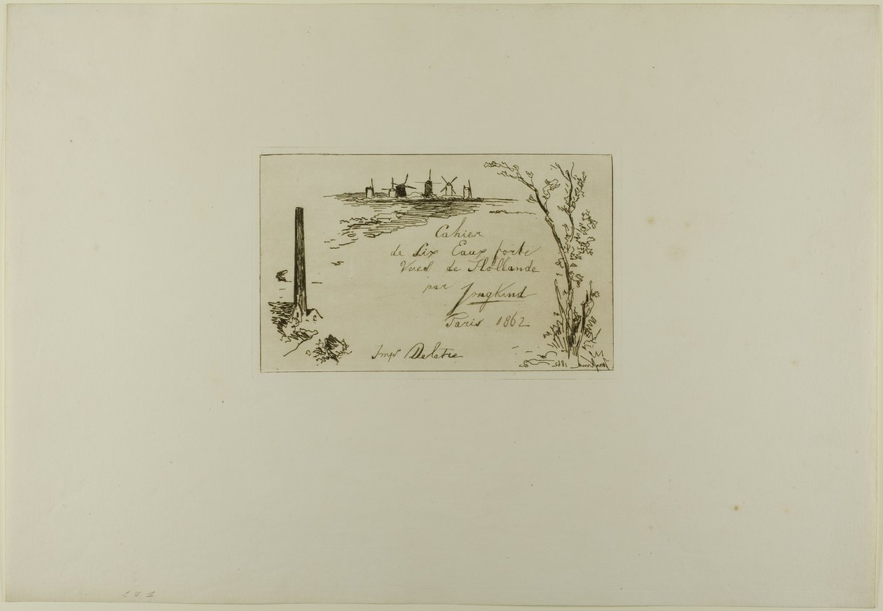 Titelpagina, uit Boek met zes etsen, gezichten op Holland door Johan Barthold Jongkind
