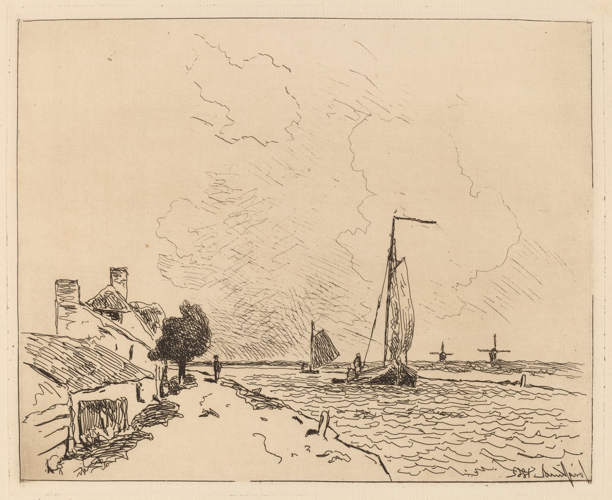Twee boten met zeil door Johan-Barthold Jongkind