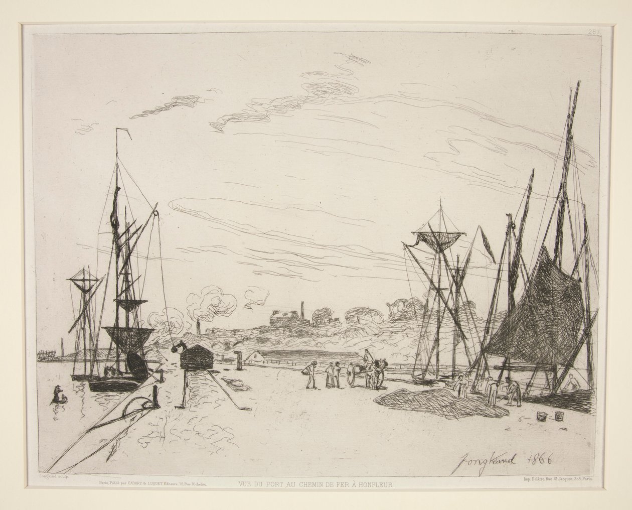 Uitzicht op de haven vanaf de spoorweg van Honfleur door Johan Barthold Jongkind