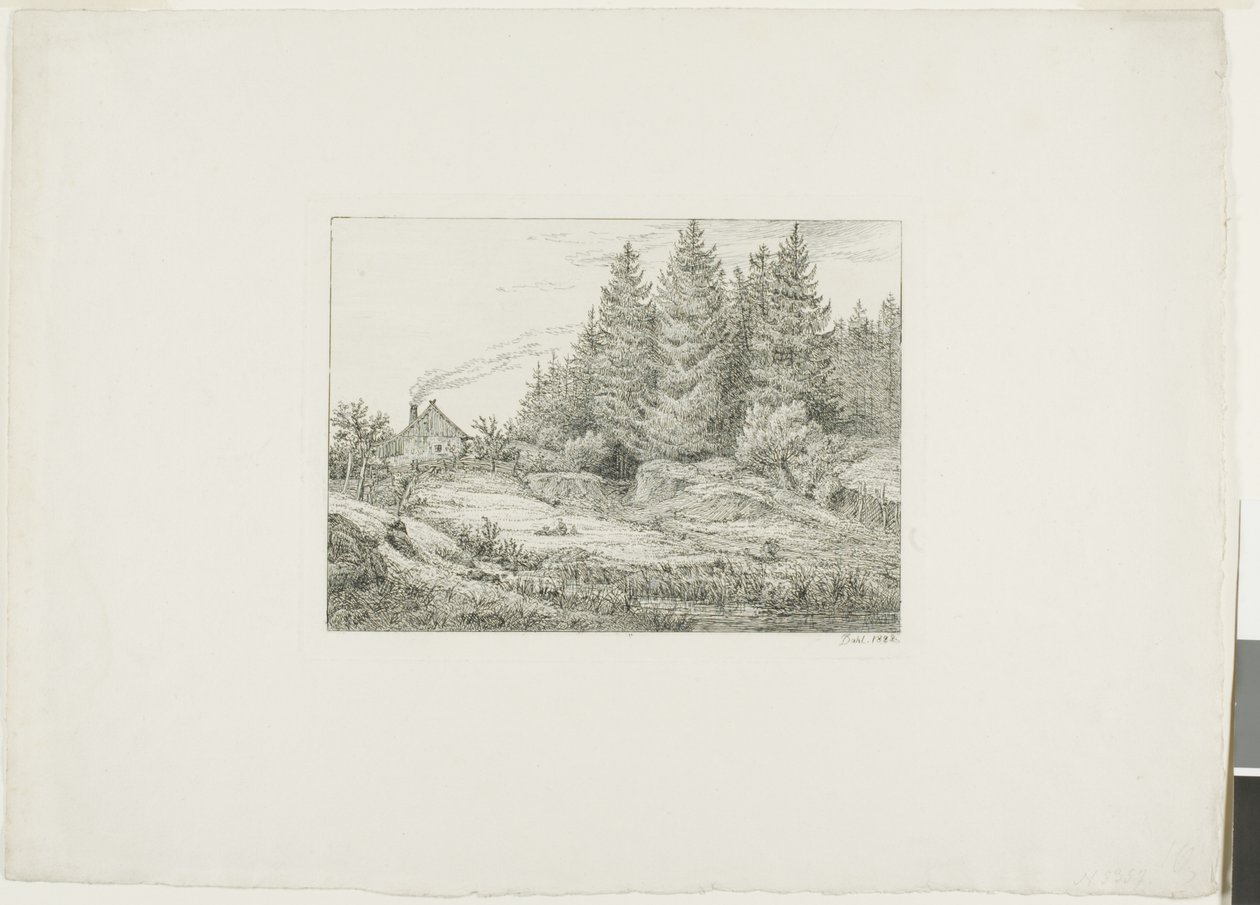 Boerderij in een altijdgroen bos door Johan Christian Dahl