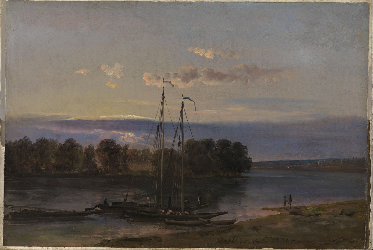 Avondsfeer aan de Elbe door Johan Christian Dahl
