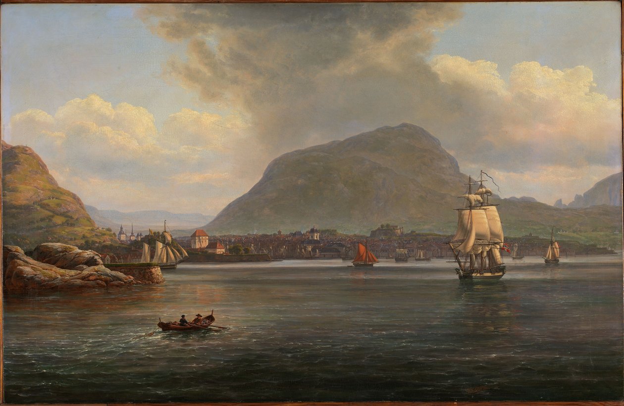Bergen gezien vanaf de noordelijke toegang door Johan Christian Dahl