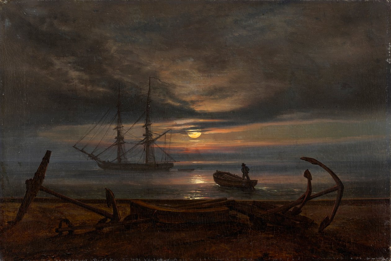 Deense kust bij maanlicht door Johan Christian Dahl
