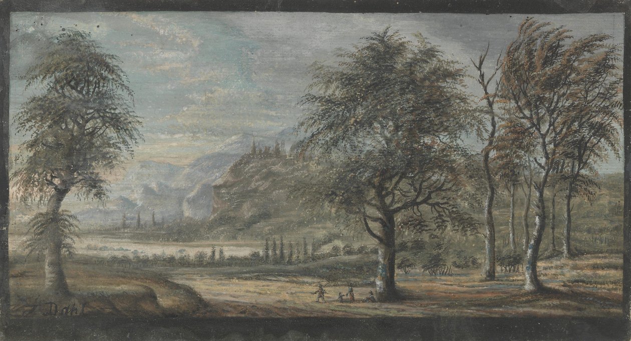 Landschap met loofbomen op de voorgrond door Johan Christian Dahl