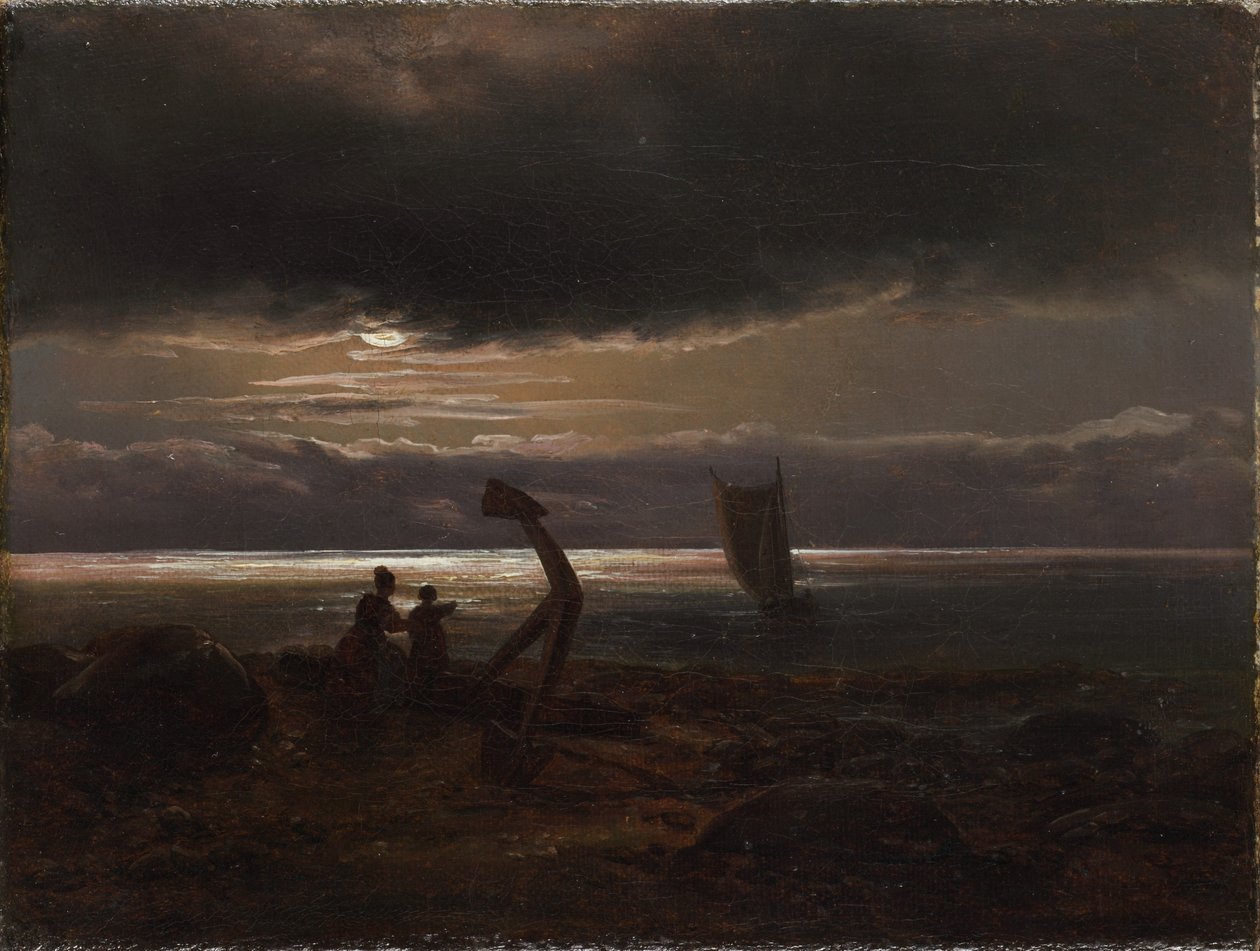 Moeder en kind aan zee door Johan Christian Dahl