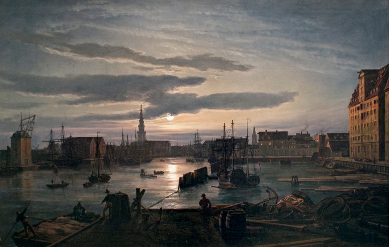 Noors:  Kopenhagen haven bij maanlicht Kopenhagen haven bij maanlicht door Johan Christian Dahl