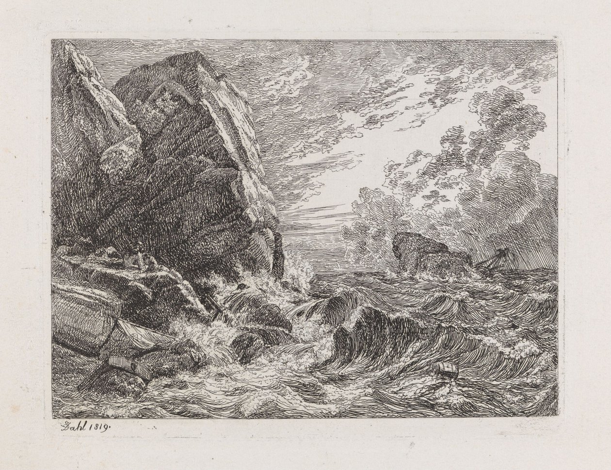 Schipbreuk aan een rotsachtige kust door Johan Christian Dahl