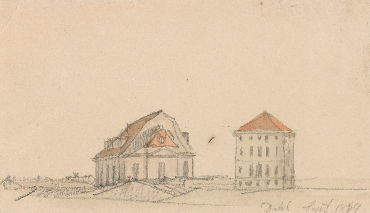 Twee bakstenen huizen door Johan Christian Dahl