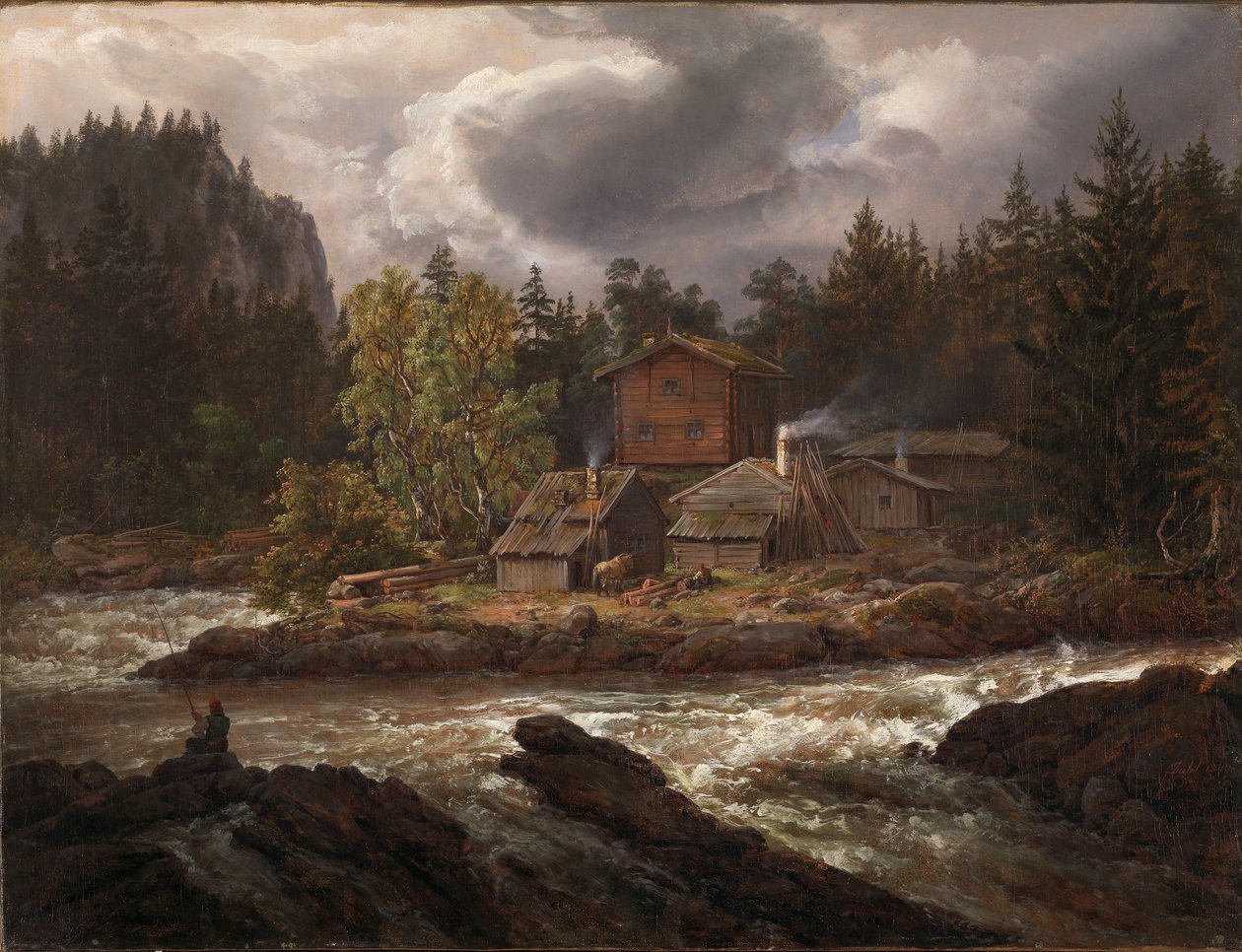 Uitzicht op Hønefossen door Johan Christian Dahl