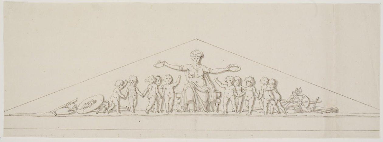 Ontwerp voor een fronton, symboliserend welvaart, met putti door Johan Christoph Petzold