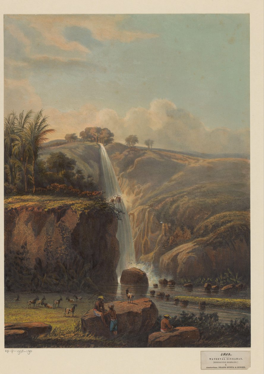 Gezicht op de waterval in Singahan door Johan Conrad Greive