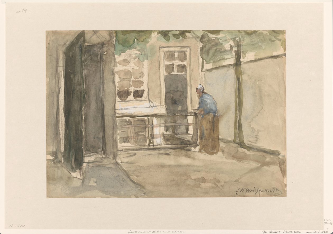 Gezicht op een Binnenplaats vanuit het Atelier van de Kunstenaar in de Kazernestraat te Den Haag door Johan Hendrik Weissenbruch