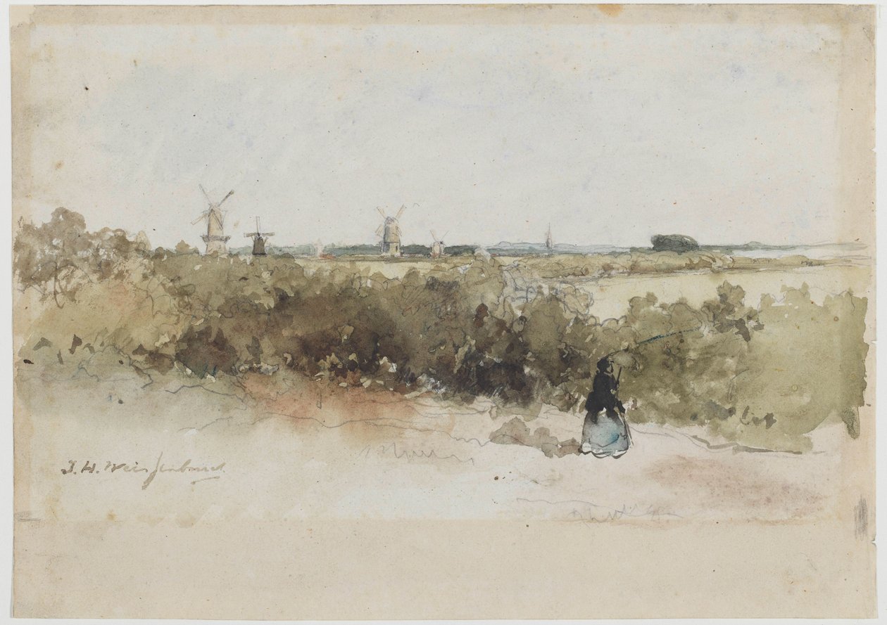 Landschap met windmolens door Johan Hendrik Weissenbruch