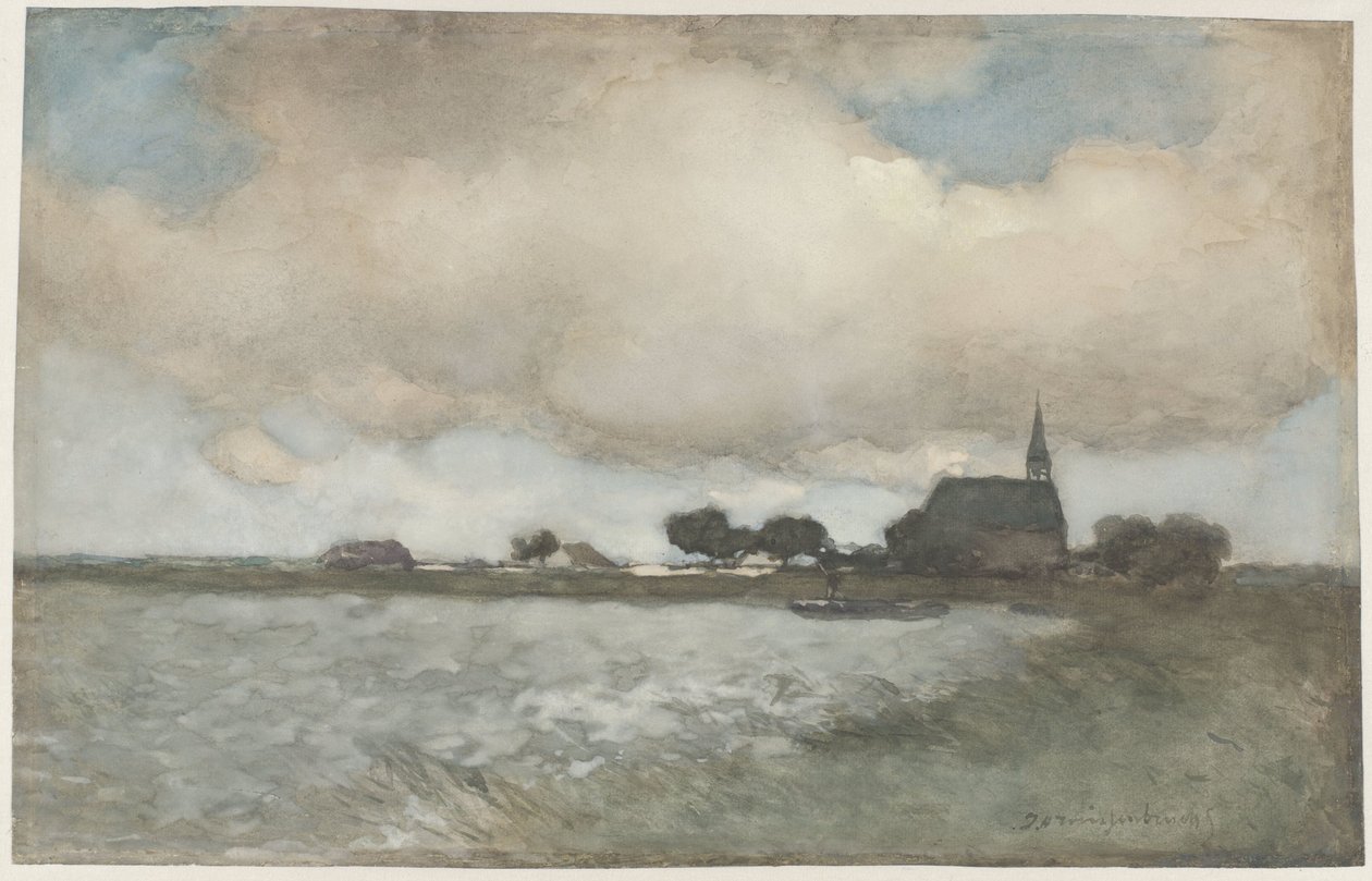 Gezicht op de kerk van Noordse Dorp bij Noorden door Johan Hendrik Weissenbruch