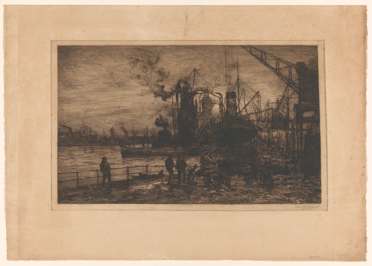 Gezicht op de haven van Rotterdam door Johan Hendrik van Mastenbroek (signed by artist)